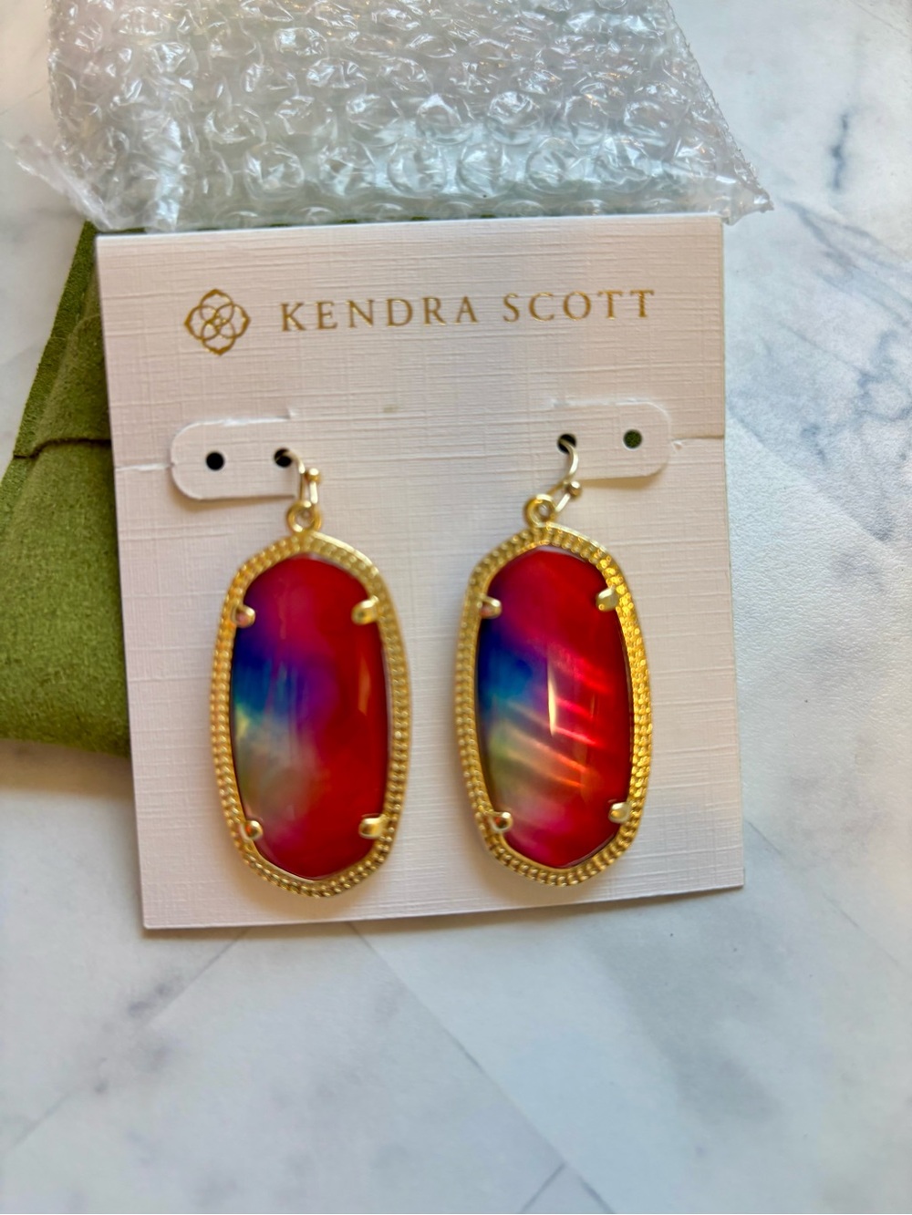 Kendra Scott Gold Red Pink Iridescent Elle Drop Earrings